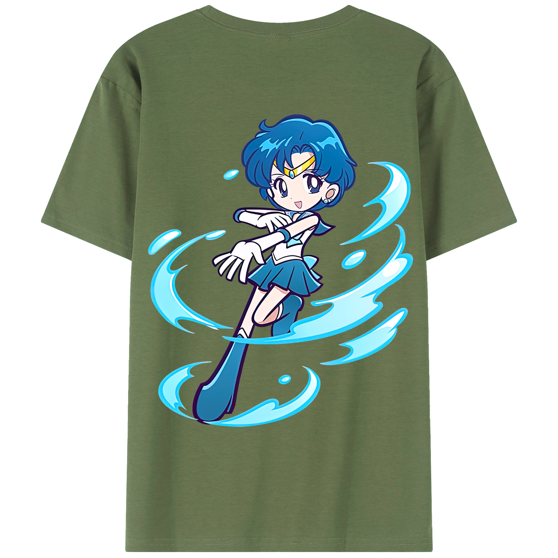 （画像用） 美少女戦士セーラームーン 水野 亜美 みずの あみ Sailor Moon Mizuno Ami 綿100％ メンズ半袖Tシャツ（バックプリント） 通気性